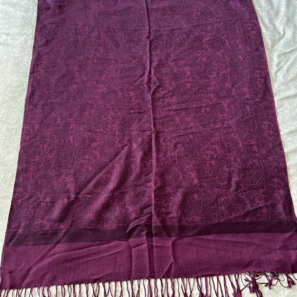 PASHMINA Shawl Wrap Scarf pashmina silk paisley purple violet fringe - Picture 4 of 8